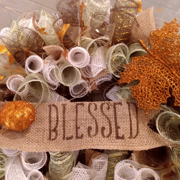Fall Themed "Blessed" Wreath - Picture 2 of 6